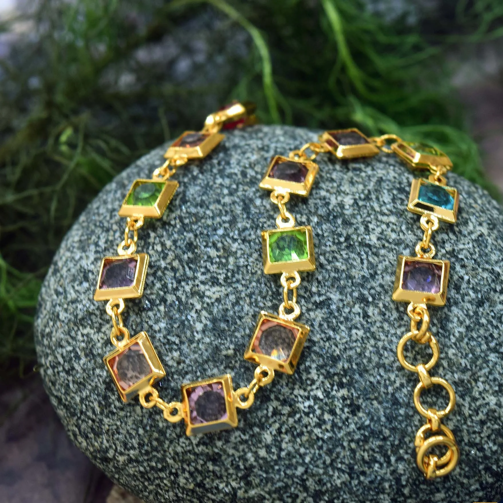 Gold plated multicolored 5mm stones bracelet 100% brand new and high-quality Latest design with charm Fashionable and Stylish