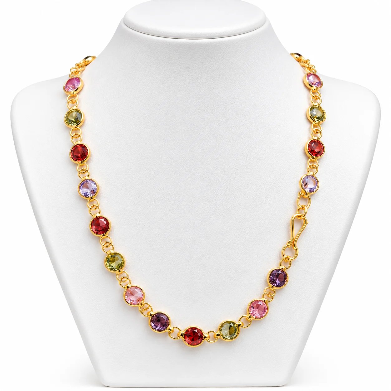 Original Gold-Plated Jewellery | Quality Guaranteed | Premium Finish – Multi Colour Stone Gold-Plated Chain Necklace for Women | Colorful Stone Jewellery | 24 Inch