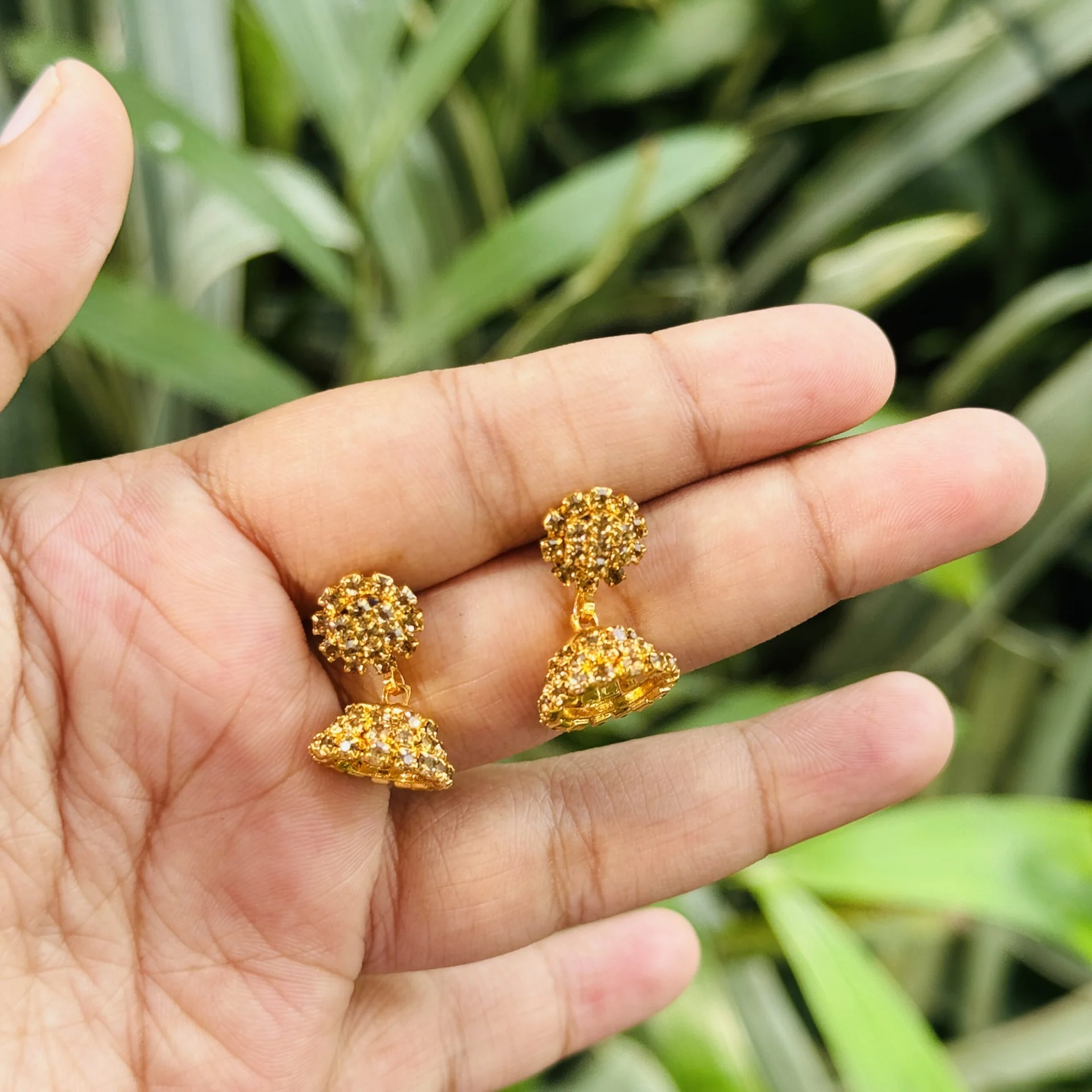 Gold color small cute jimiky drop earring with gold stone for women and girl