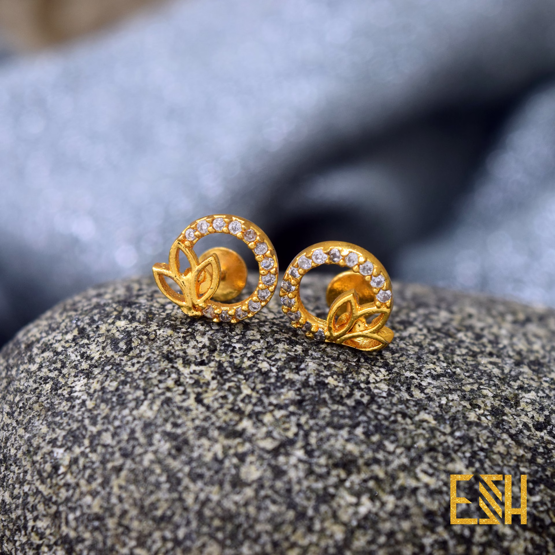 Gold Plated Stylish Small Earrings With Fixed Stone For Women