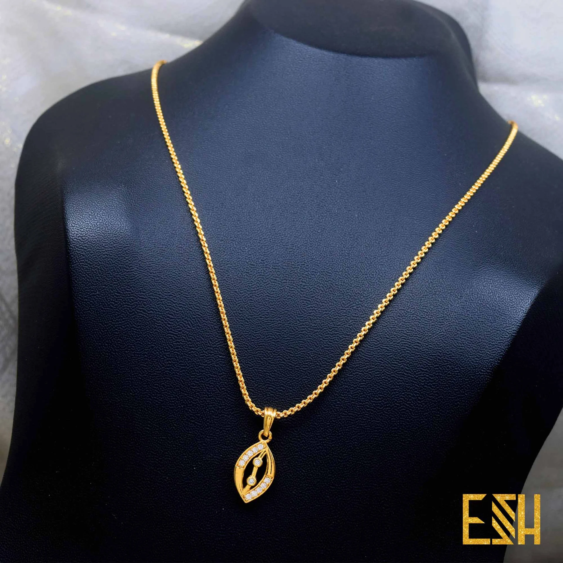 ESH Gold Plated Guaranteed 1.5MM New Trend Stylish Diamond Chain 18/24 Inch Beautiful Design With eye Design Fixed Stone Pendant