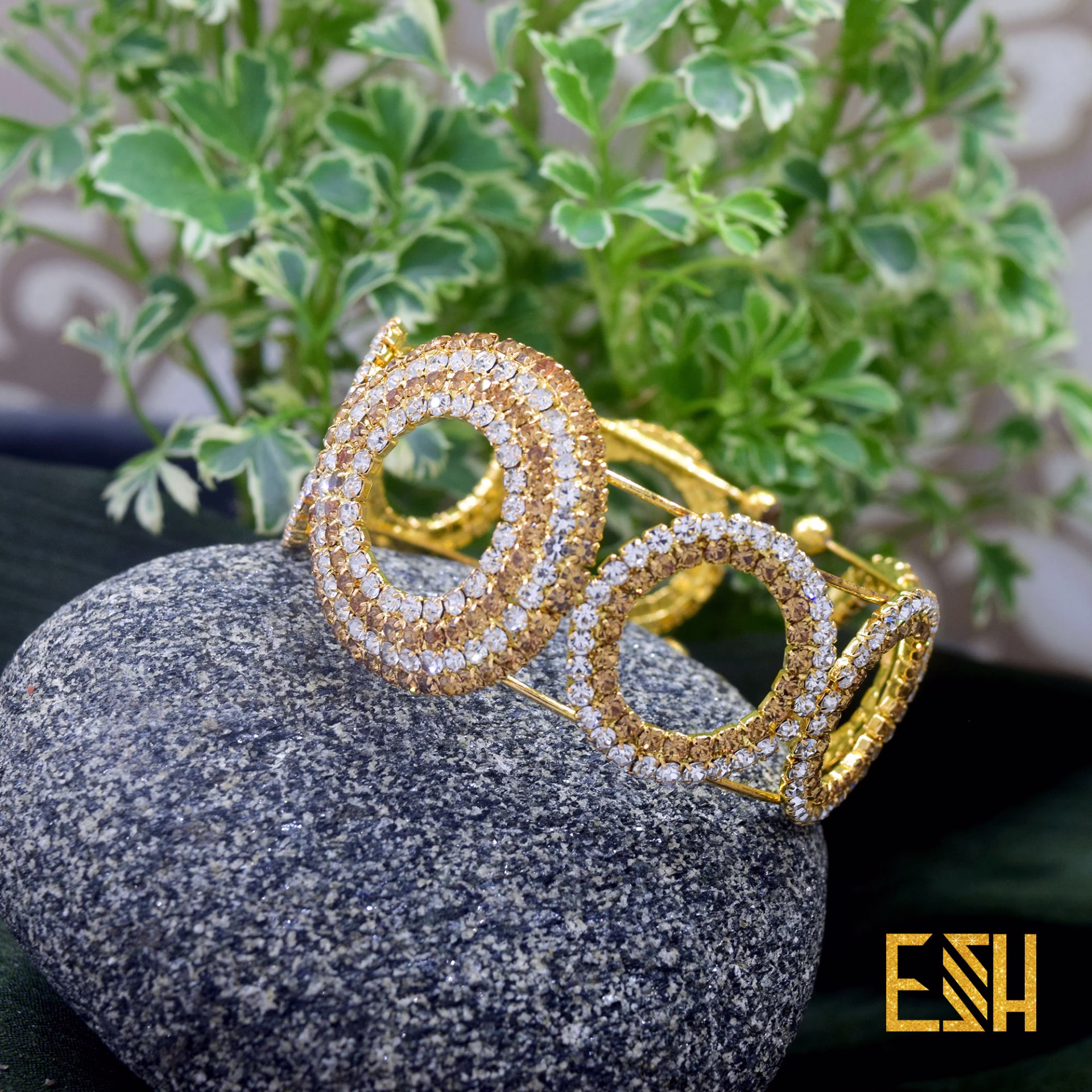 ESH Fancy Gold New Fancy Round Type Free Size Bangle Bracelet With Fixed White & LCD Stone For Women Gift ( Fit For Any Hand )