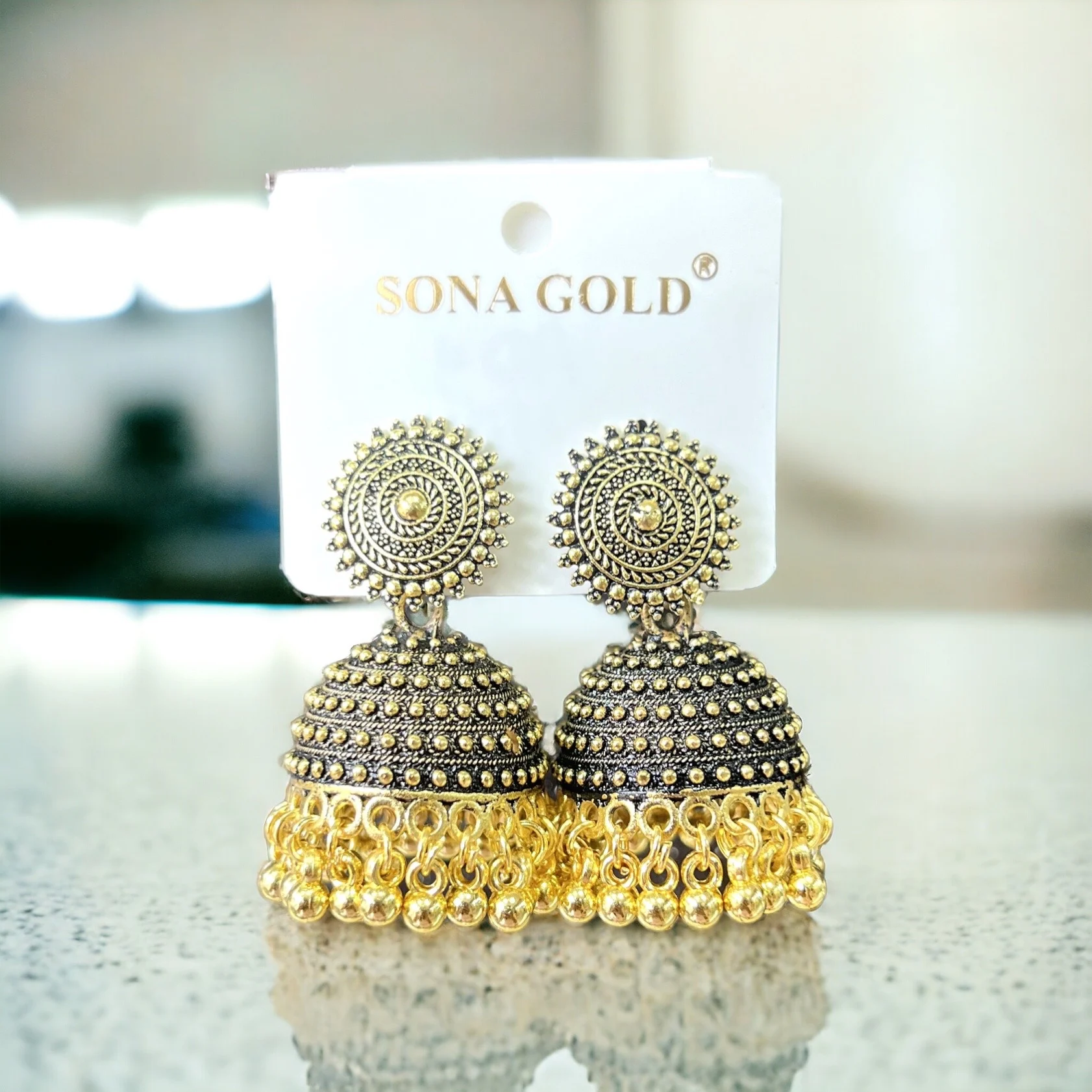 Black gold color Fashion Bollywood jimmiky drop earring round head with gold beaded for women and girl