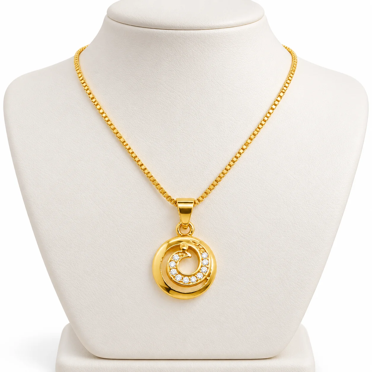 Gold Plated 01MM New Trend Stylish Box Chain 18/24 Inch Short Beautiful Design with Small Derana Fixed square Stone Pendant