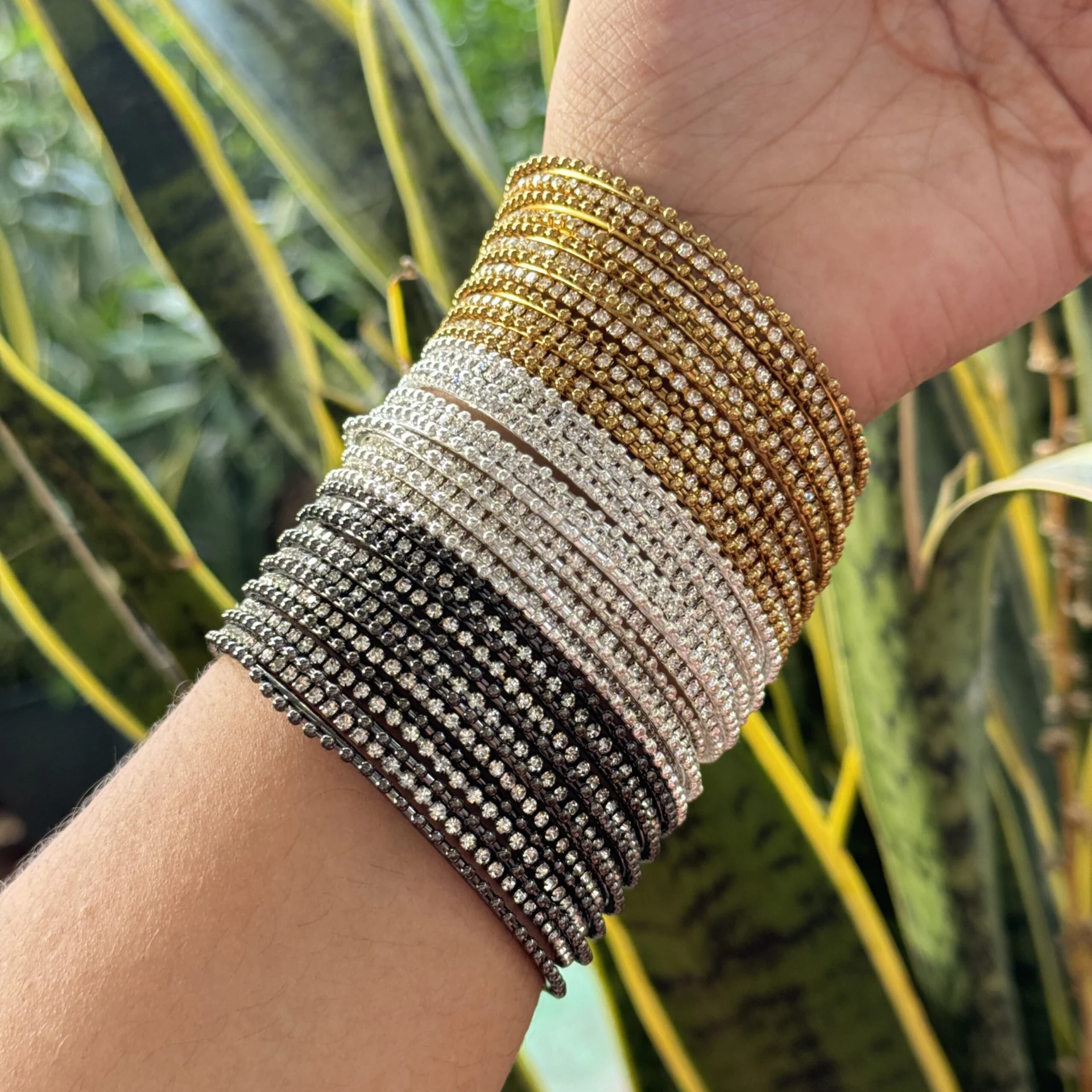 Beautiful fancy shine bangle set with gold, ASH and silver color bangle with white stone for women and girl