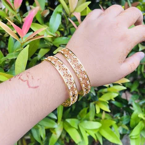 Gold plated Hight quality rich look beautiful bangle with white stone for women