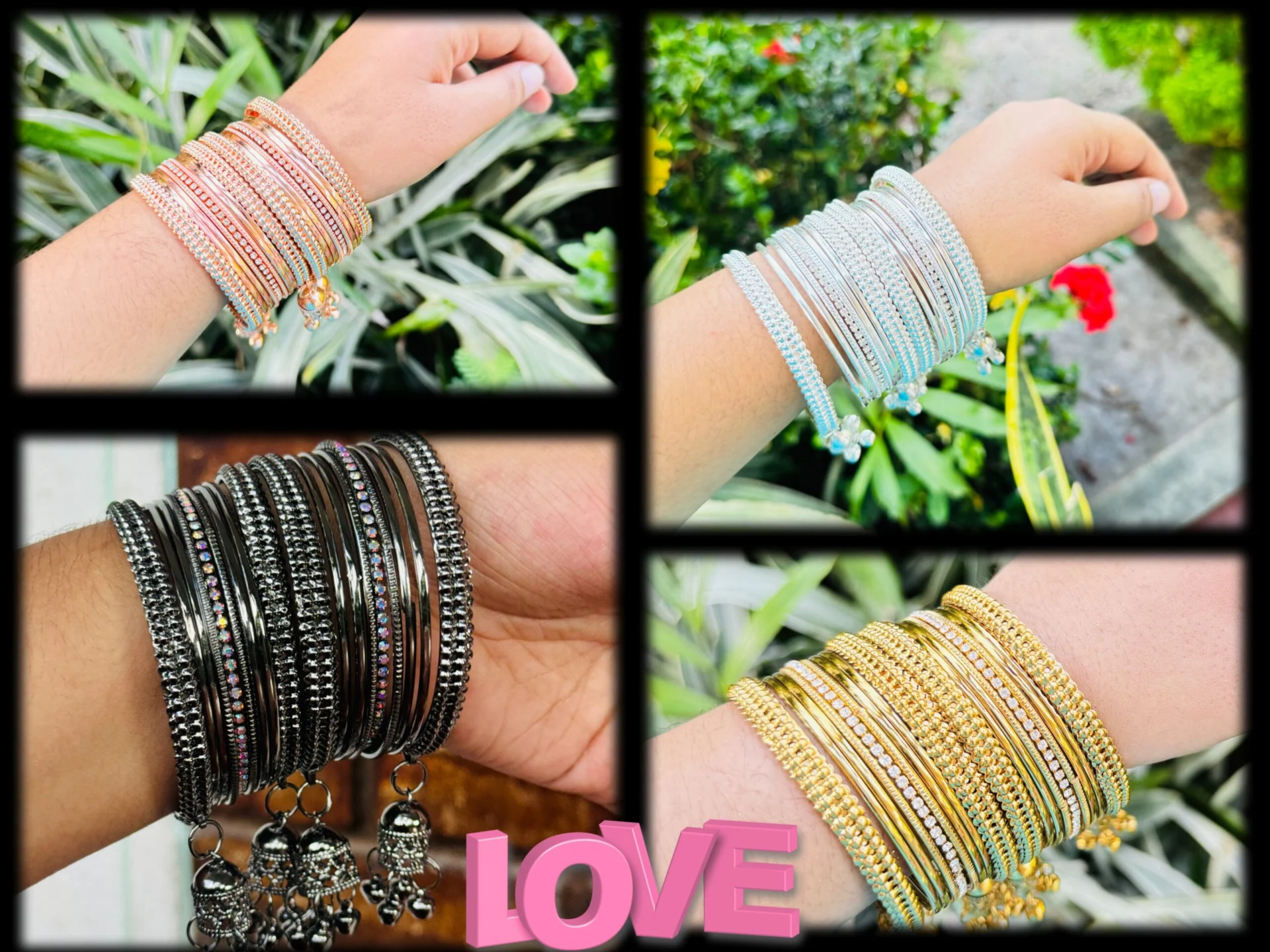 Dull gold, Silver, Rose gold and Ash beautiful fashion set bangles with small jimikky drop and white stone bangle for women and girl, wedding indian type bangles
