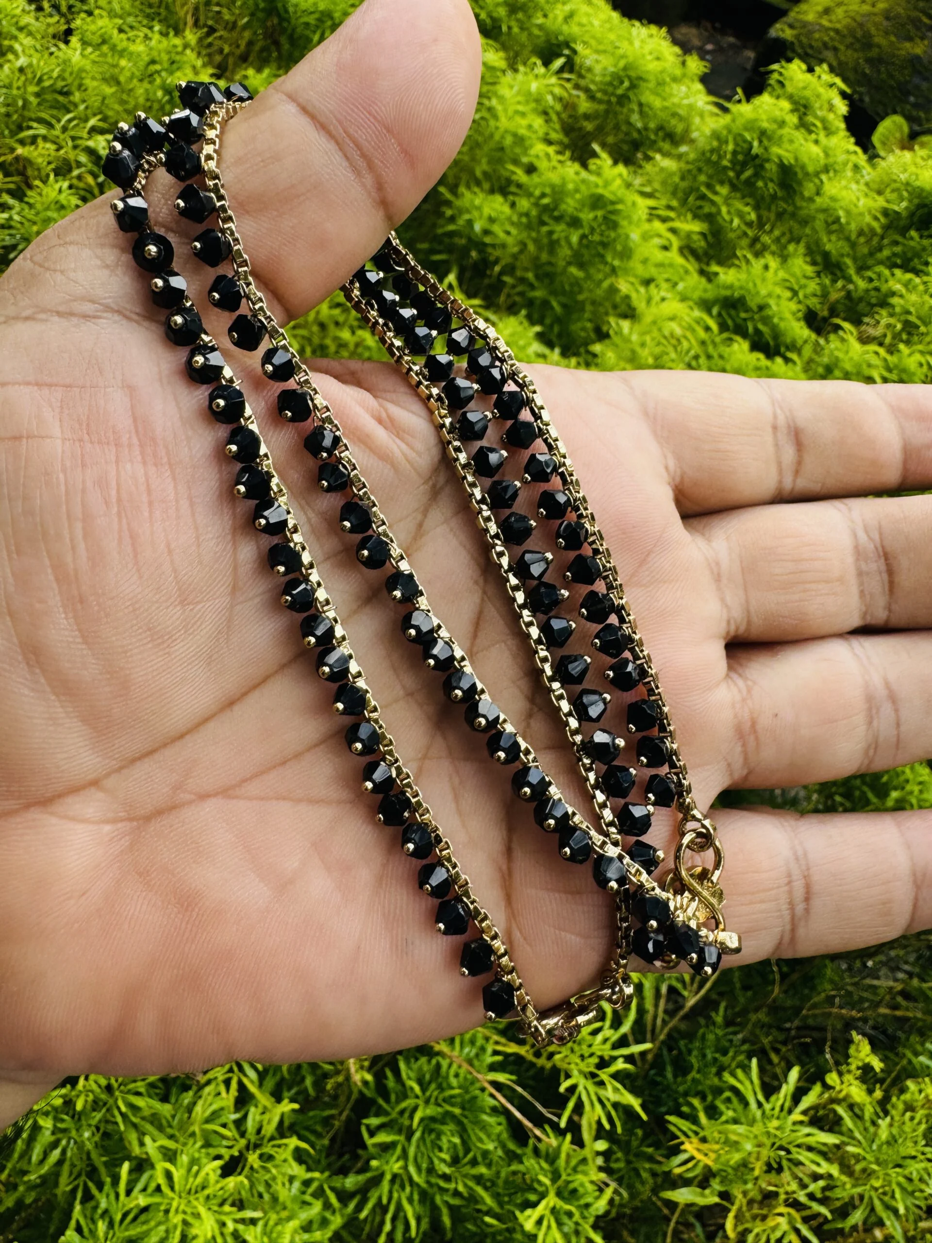 Gold COLOR Traditional pair of Karina Type Anklet pada salan Foot Jewelry Payals Kolusu With Hanging Type Black Stone for Women gift items for girls