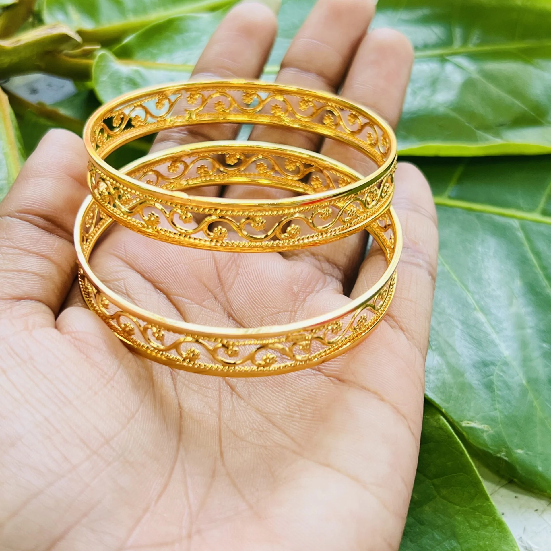 Gold plated beautiful, cute one pair bangle with carvings Lightweight Cute bangles for Women and Girl