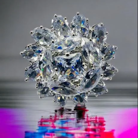 Cute Small Silver Contemporary Cubic Zirconia Adjustable Flower Theme Finger Rings For Women and Girl