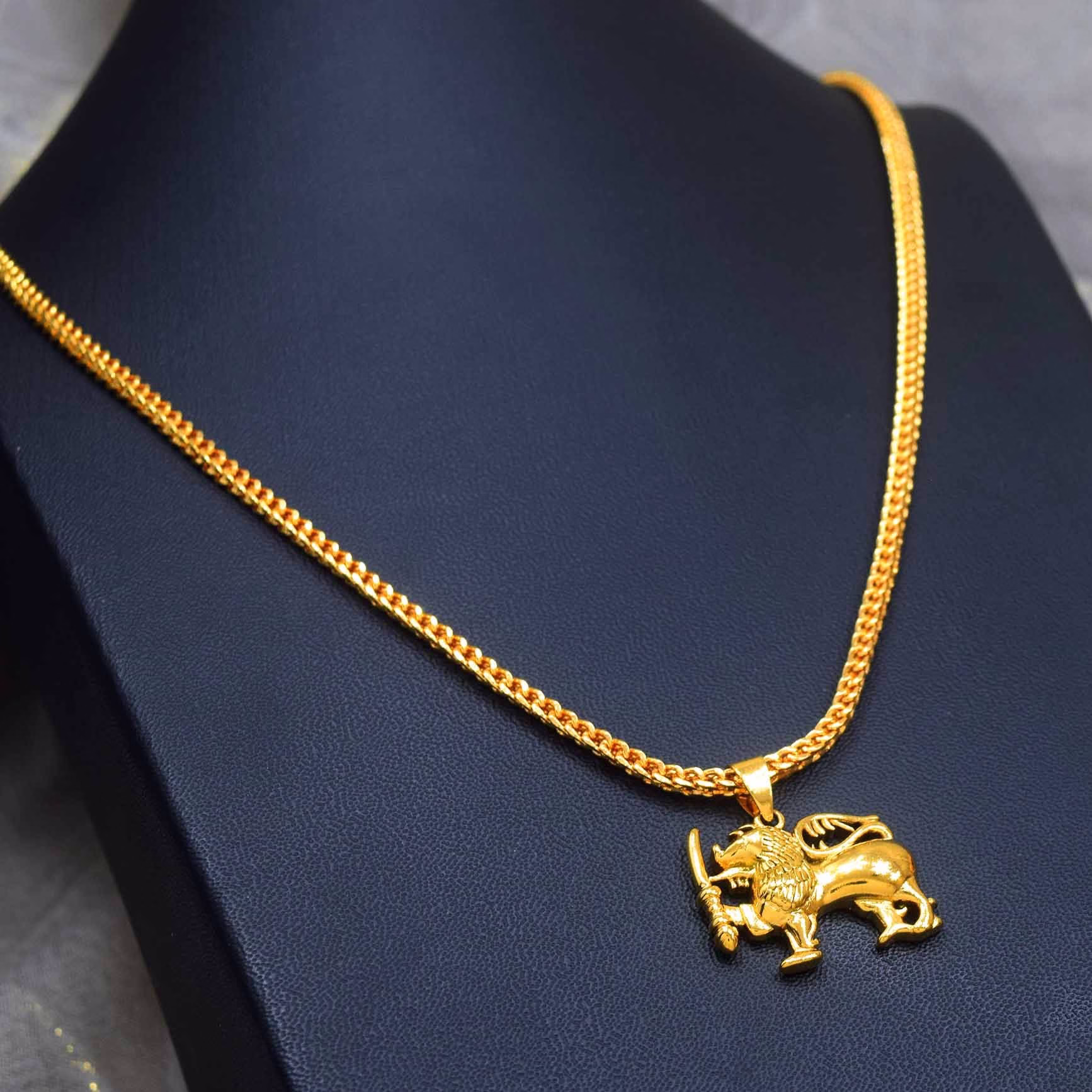 Gold Plated rich look premium quality 18/24 Inch's 2mm Singapore square fox chain with Sri Lanka flag Lion pendent for Gift, Girls, Women's and Men's