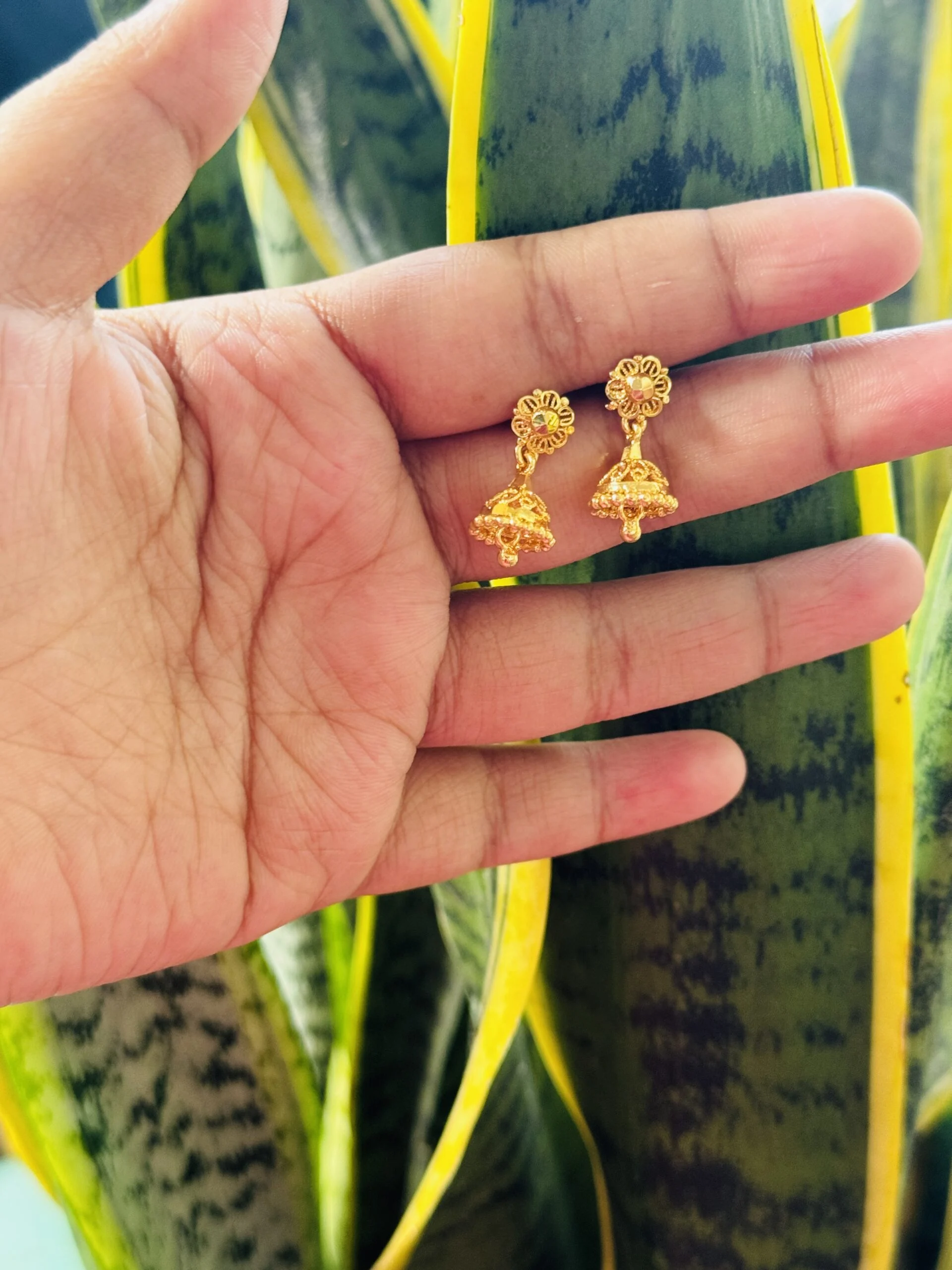 Gold plated beautiful jimmiky bell type drop earring with flower head for women and girl