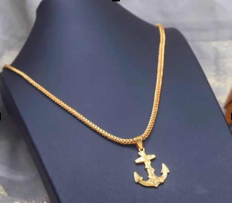 Gold Plated high quality 18/24 Inch's 2.5mm Singapore square fox chain with Anchor pendent for gift, girls and women's