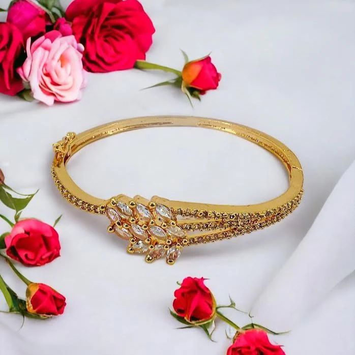Gold Plated Beautiful Fashion LEAF TYPE Free Size lock SABONA Bangle with white stone Fashion Jewelry, Gift Casual Jewelry for Women & girl
