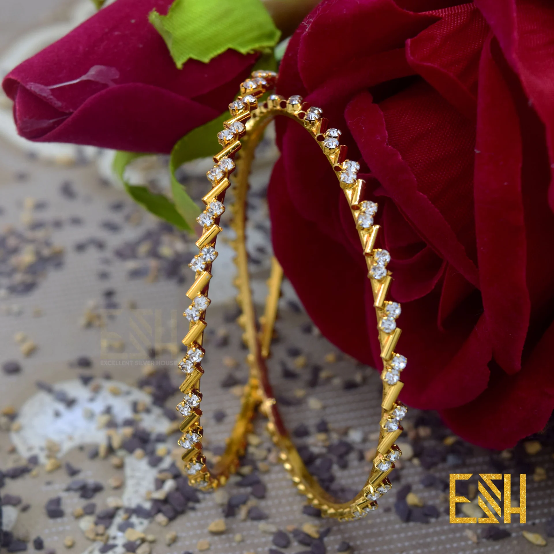 Gold Plated Zigzag bangles With Stone For Women Fashion Valentine's day Jewelry Gift gift items for girls