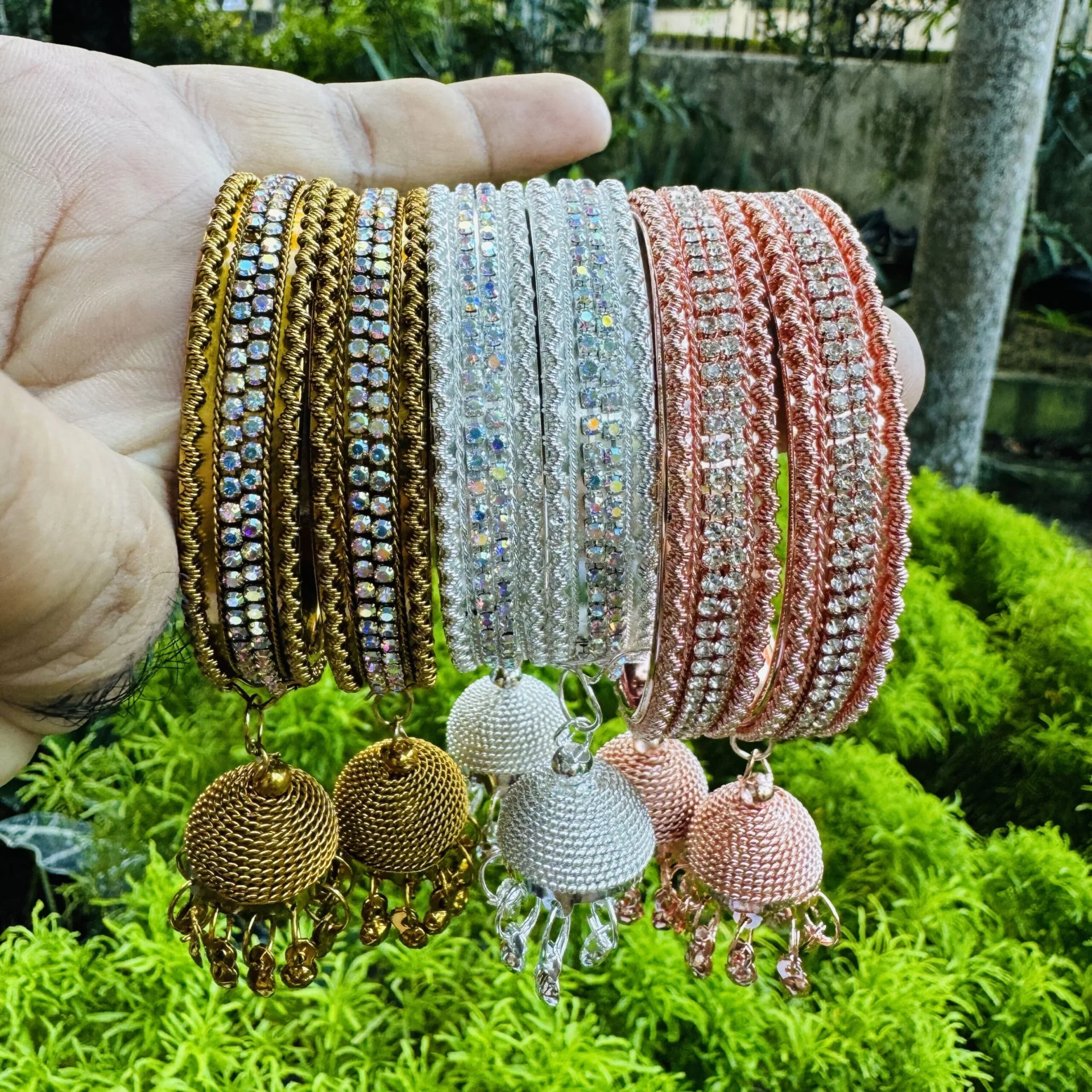 Dull gold, silver, white color Vintage cute, beautiful two pair bangles with jimmiky tassel women and girl gift items for girls