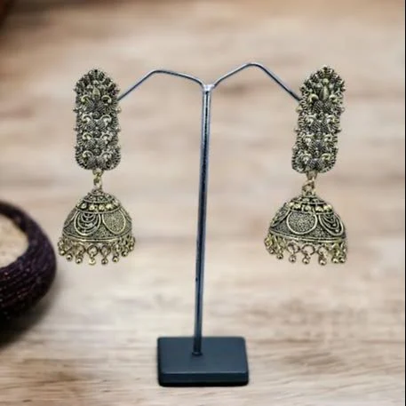 Dull gold color jimiki Meena Work Leaf Shaped Jhumki Earring with gold beaded For Women and girl