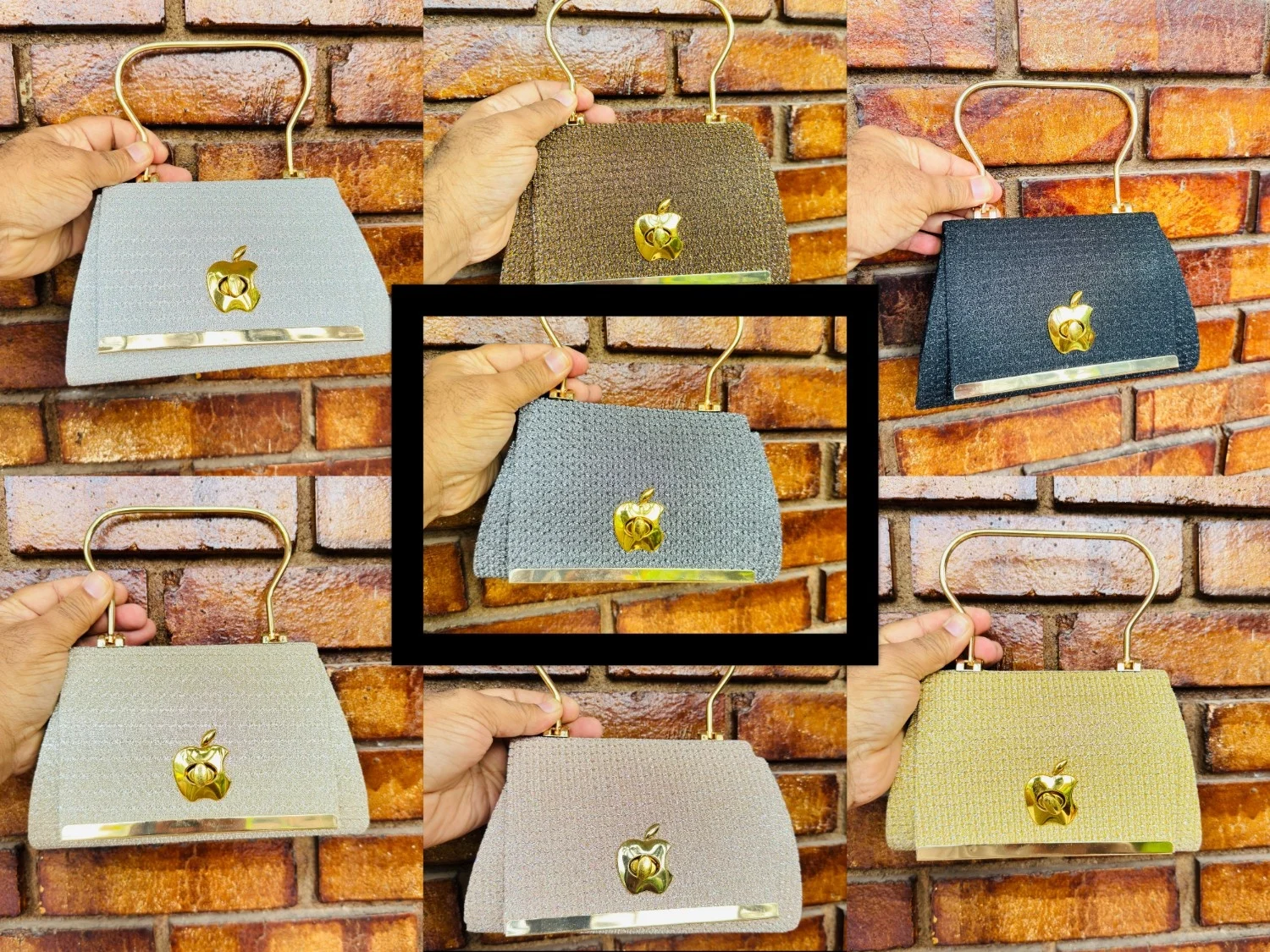 Bridal Wedding Lady Satin rose Gold, gold, ash, black, silver apple logo wedding purse, bag clutch Bag Purse for girl and women