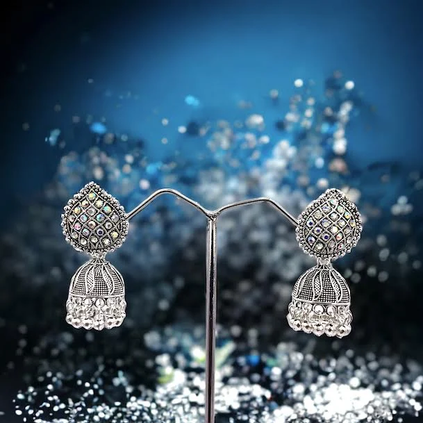 ESH Silver color Vintage Bollywood jimikki earring with multi stone for women and girl