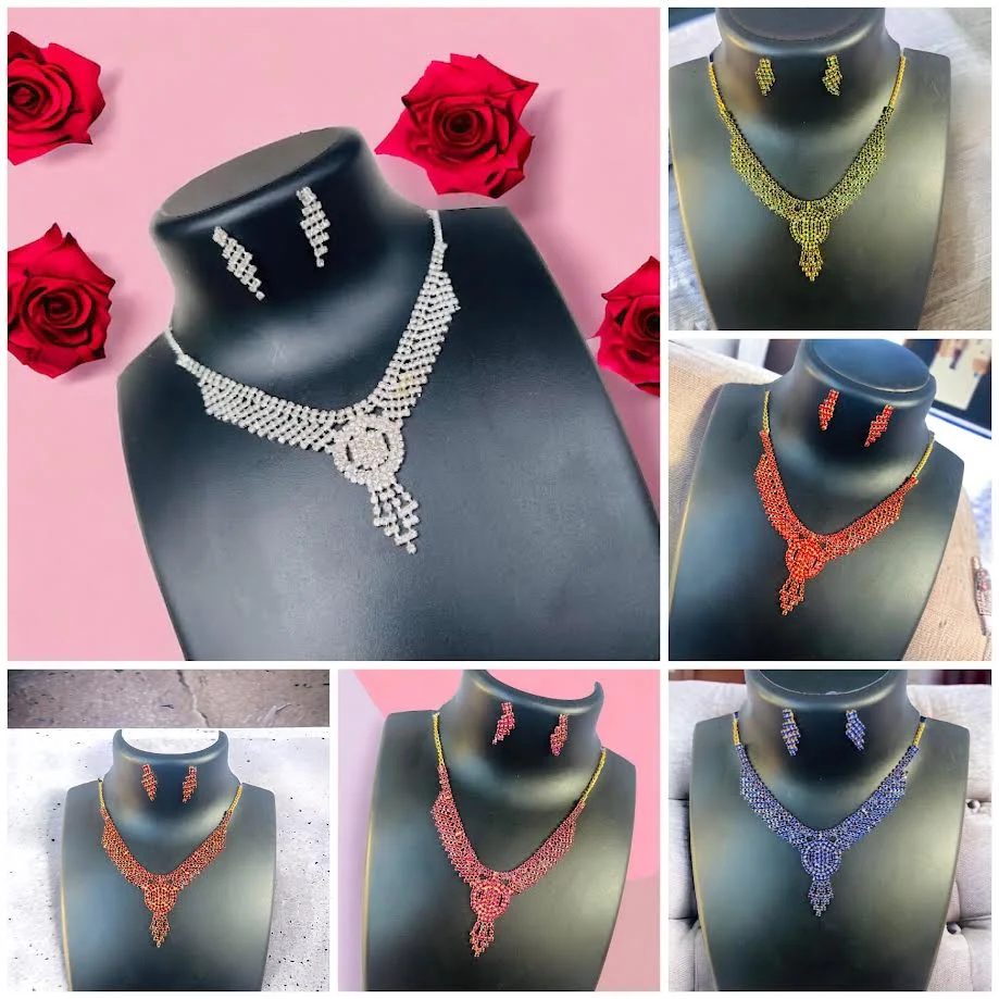 Rich Look Gold, Blue, Green, Magenta, Red and Maroon colors cute necklace with fixed stones for gift, women's and girls
