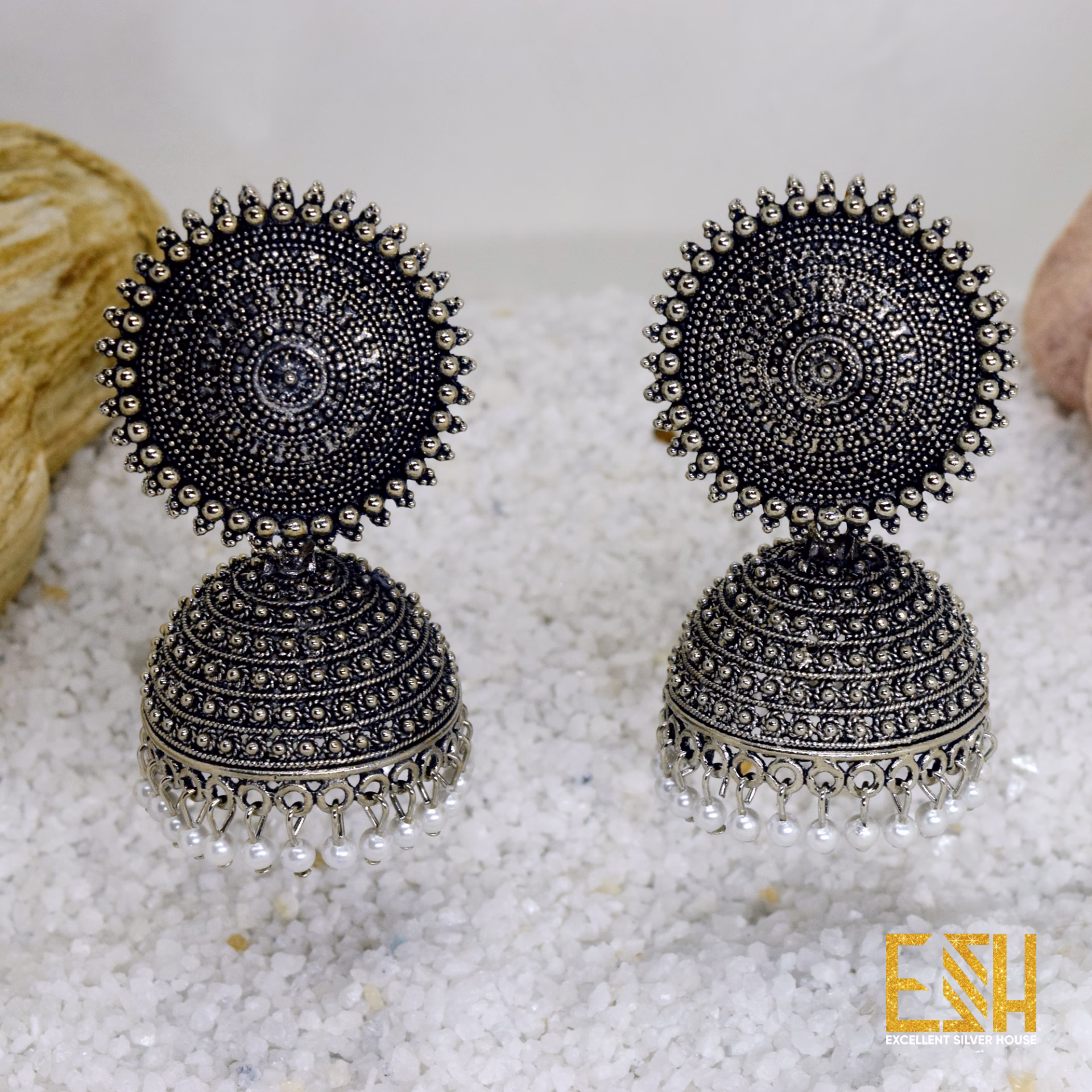 Black Silver Jimikki Earrings With Pearl For Women