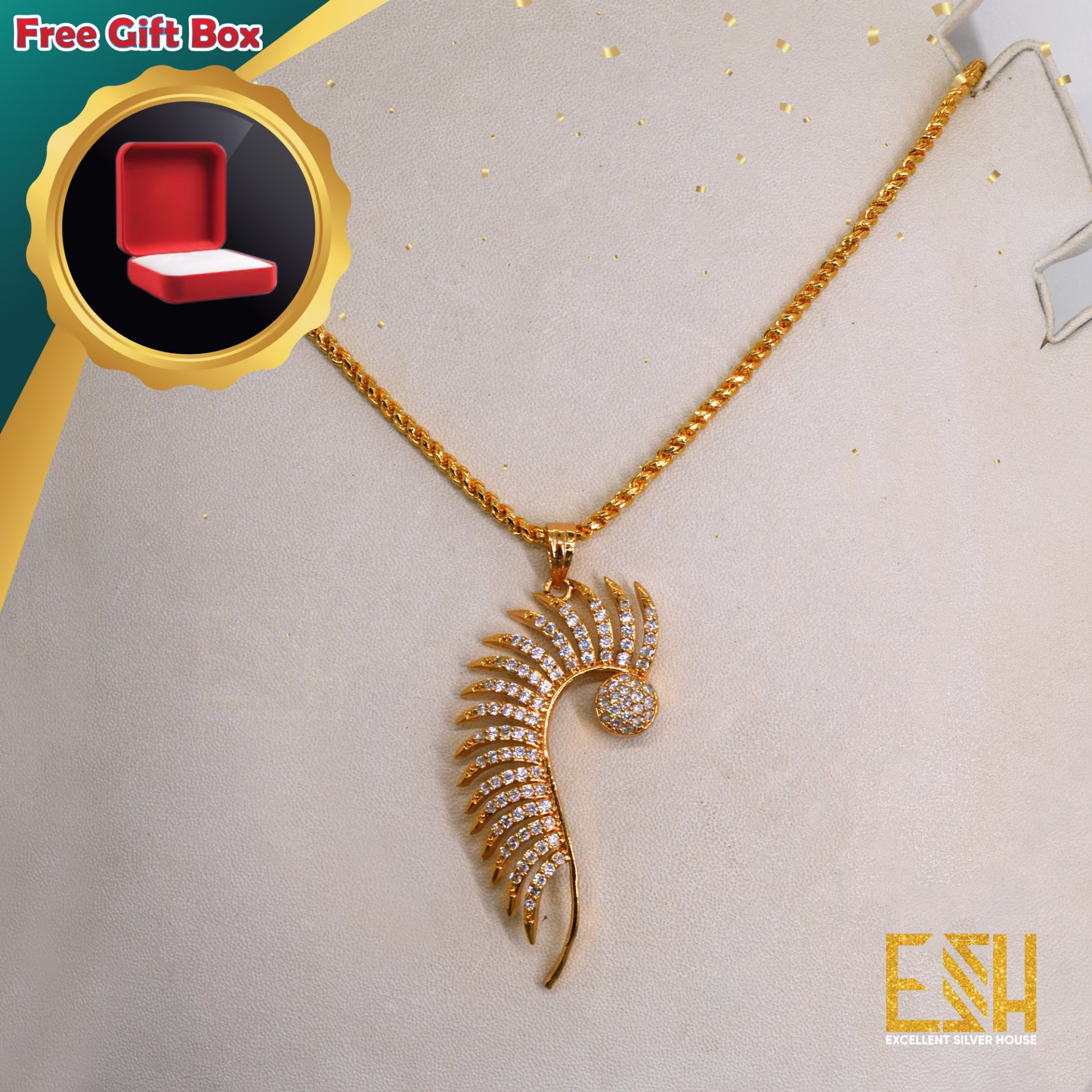 Gold Plated 18/24 Inch's Rich Look 2.5mm Rope Chain with Half Peacock Theme Pendant for gift, girls and Women's