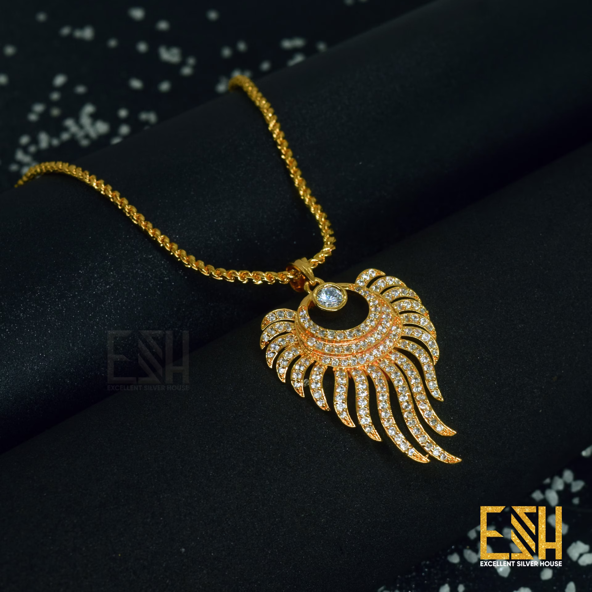 Gold Plated 18Inch Short Rope Chain With Sun Flame Theme Pendant For Women FREE GIFT BOX