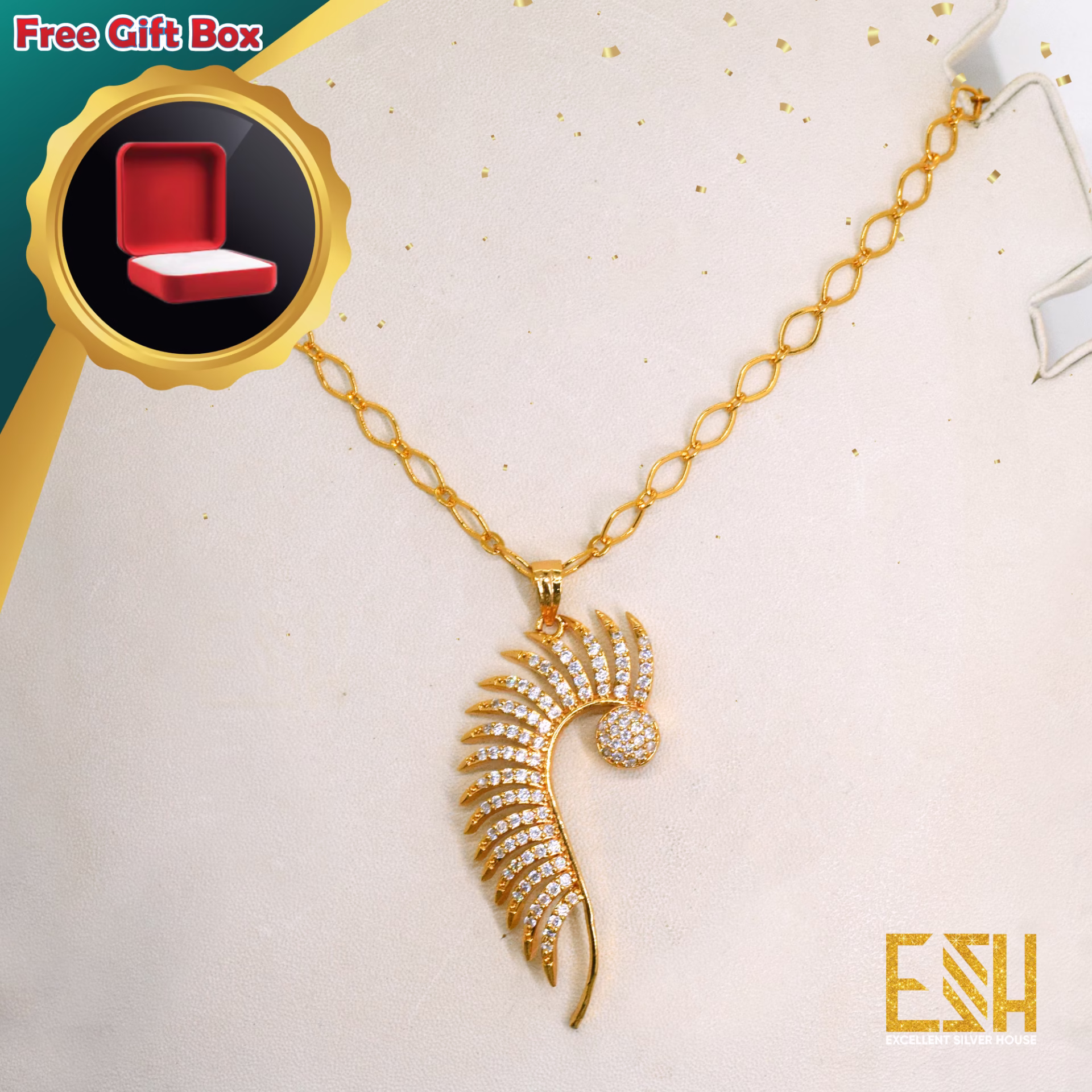 Gold Plated 18/24 Inch's Elegant Stylish, Rich Look 4mm Link Chain with Half Peacock Theme Pendant for gift, girls and Women's