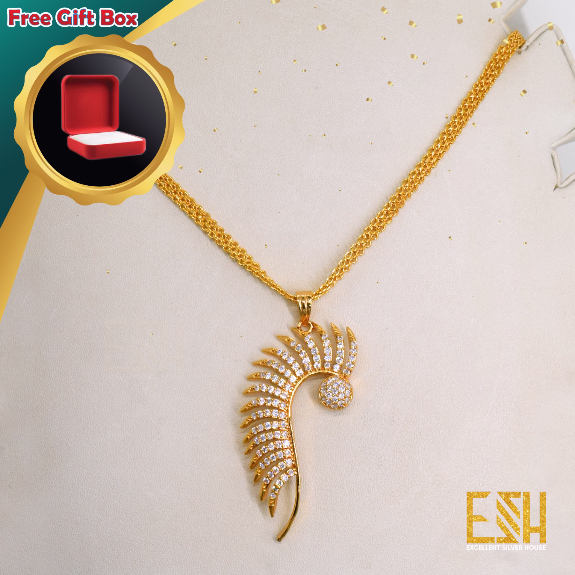 Gold Plated 18/24 Inch's Rich Look Medium Size 5mm Bismark Chain with Half Peacock Theme Pendant for gift, girls and women's