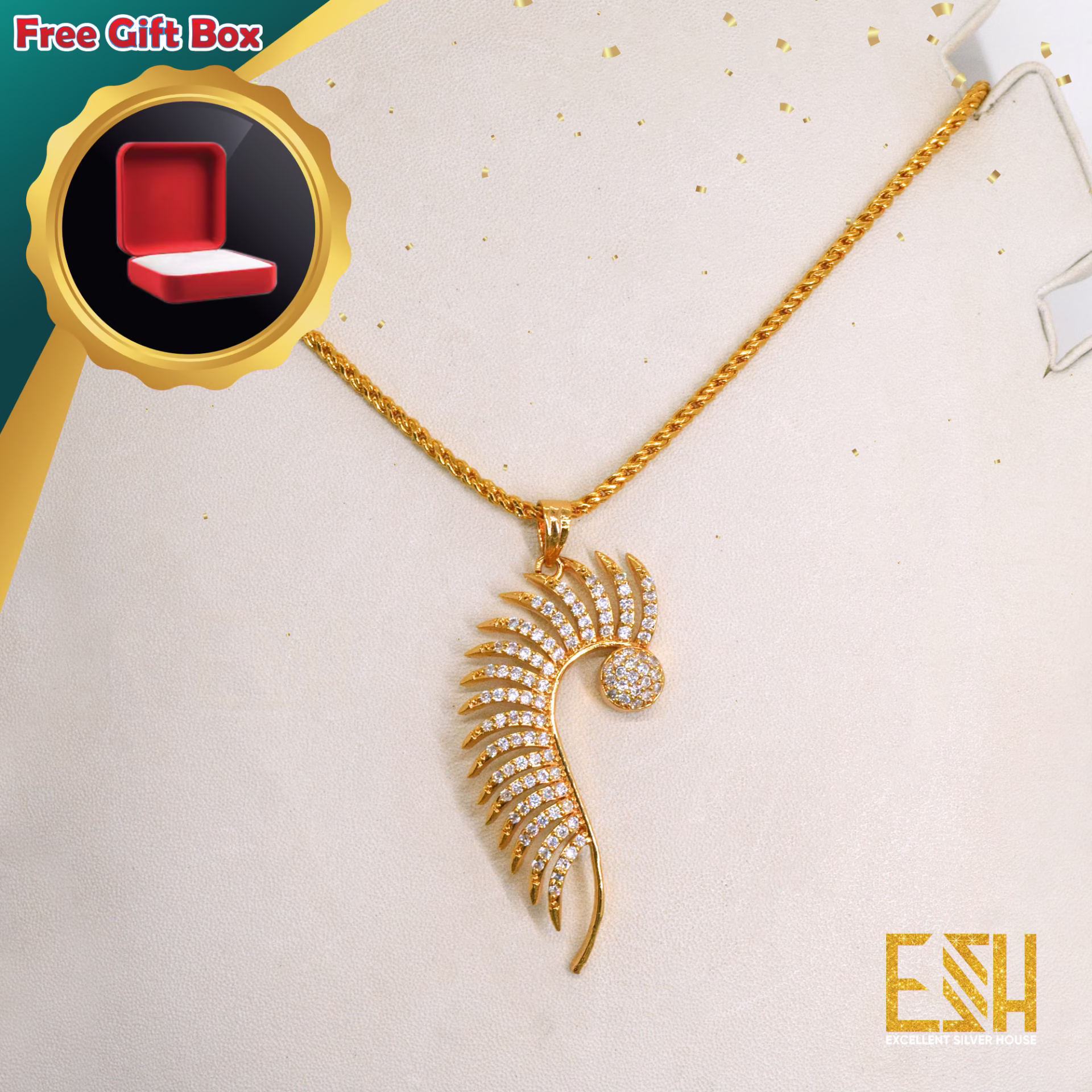 Gold Plated New Stylish Rich Look 18/24 Inch New 1.5MM Rope Chain with Half Peacock Theme Pendant for Ladies, Women's and Gift