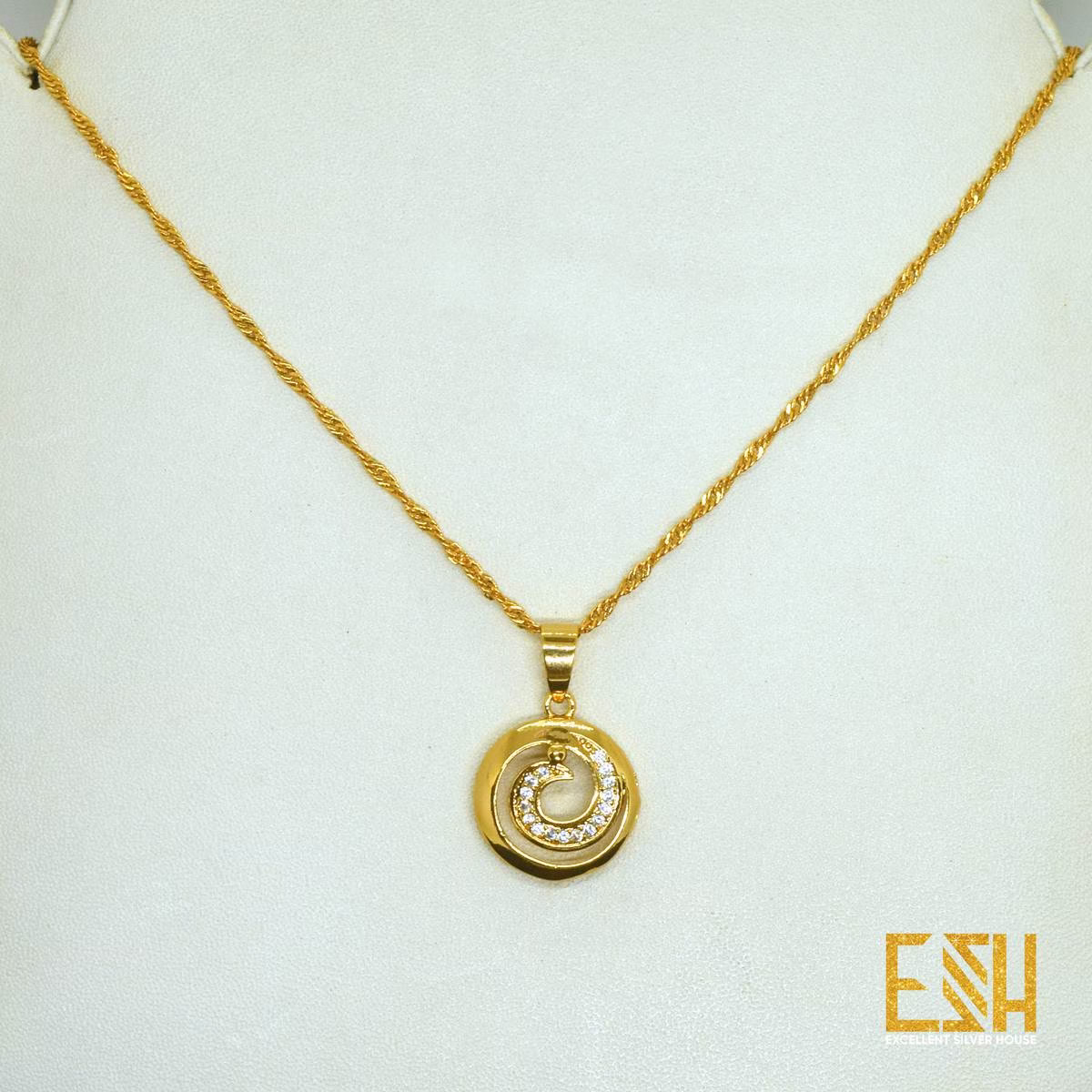 Gold plated 18/24 Inch's 2 mm Karali Chain with Medium BK Derana White Stone Pendant for gift, girls and women's