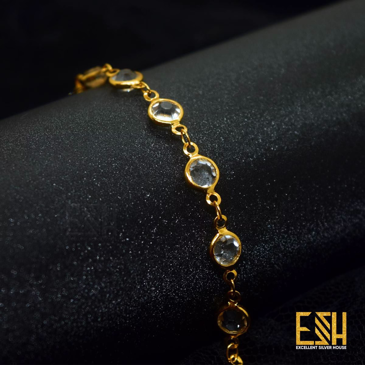 Gold plated Small Round White Stone Bracelet