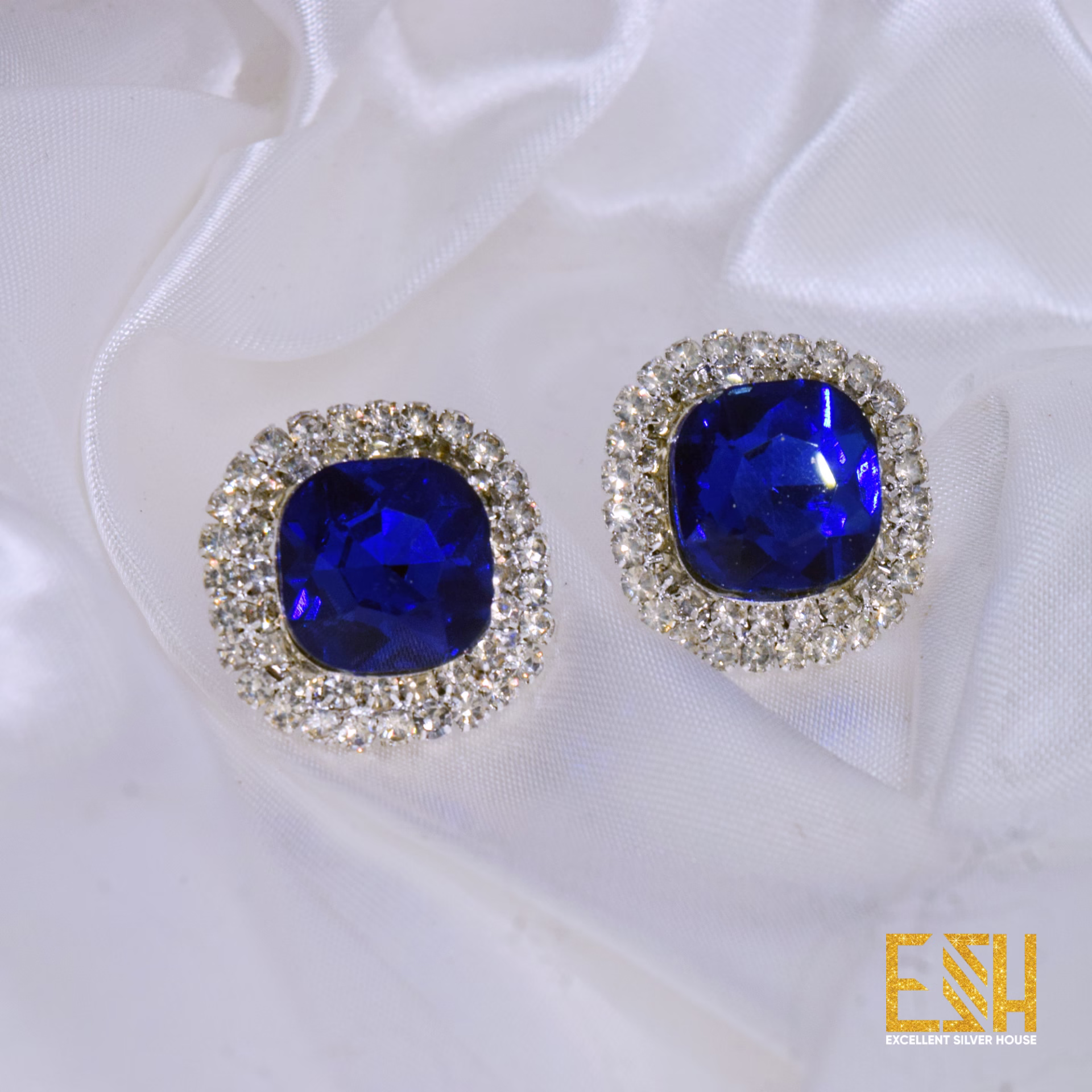 Silver plated Box Two Line Earring With Stone ( Any Colour )