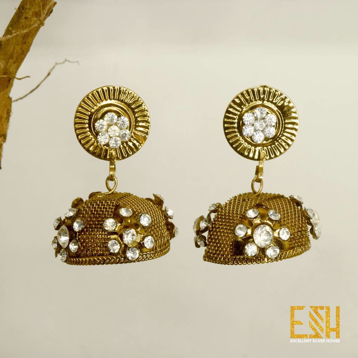 Weightless Dull Gold plated Jimikki Earrings With Stone