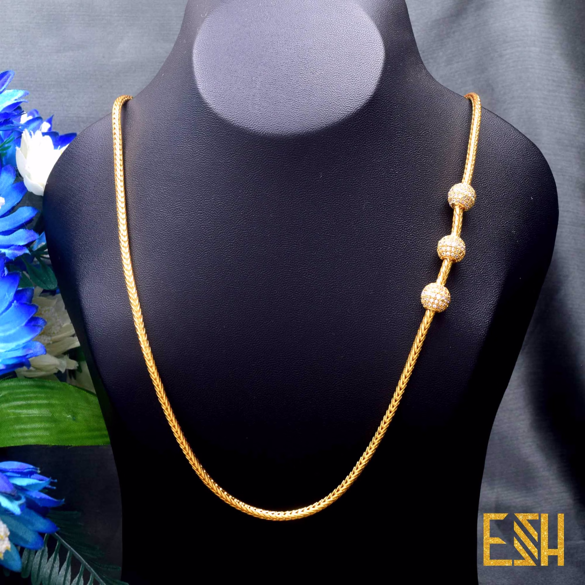 Thalikkodi Wedding V Cut Rope chain mugappu chain with Ball Pendent new model designs Fashionable and Stylish Gold plated Chain