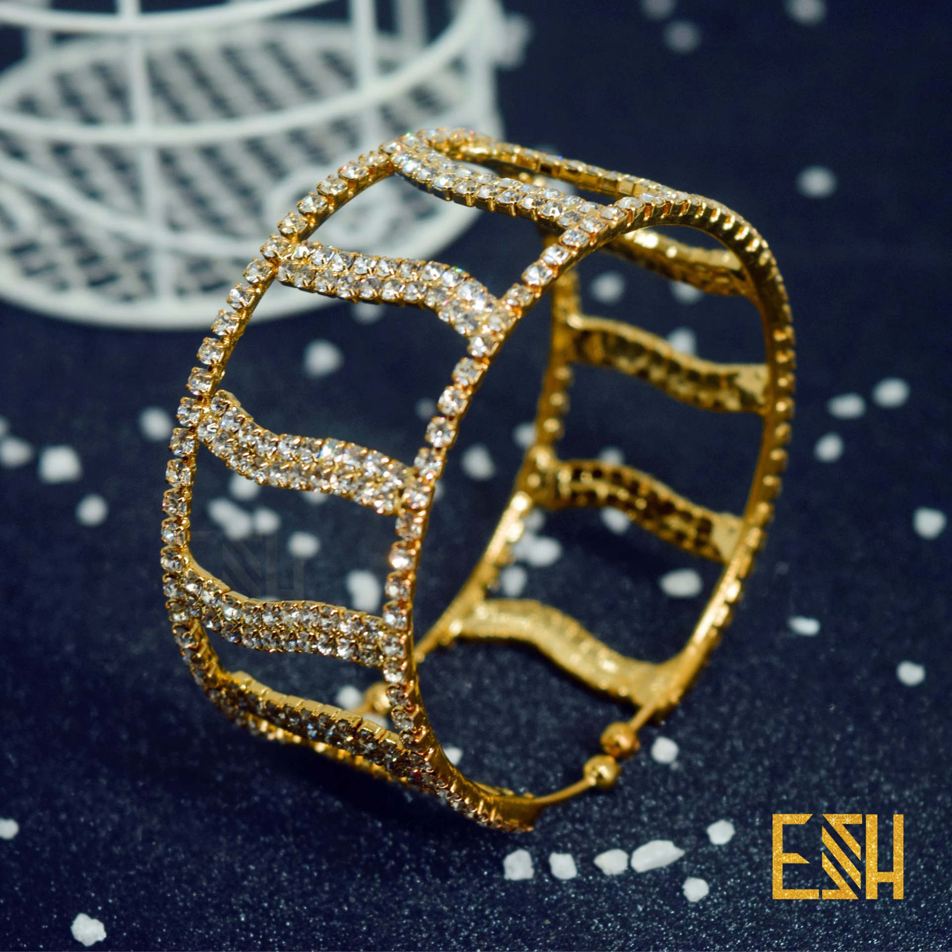 ESH Fancy Gold Stylish Free Size Bangle With Full White Stone For Women
