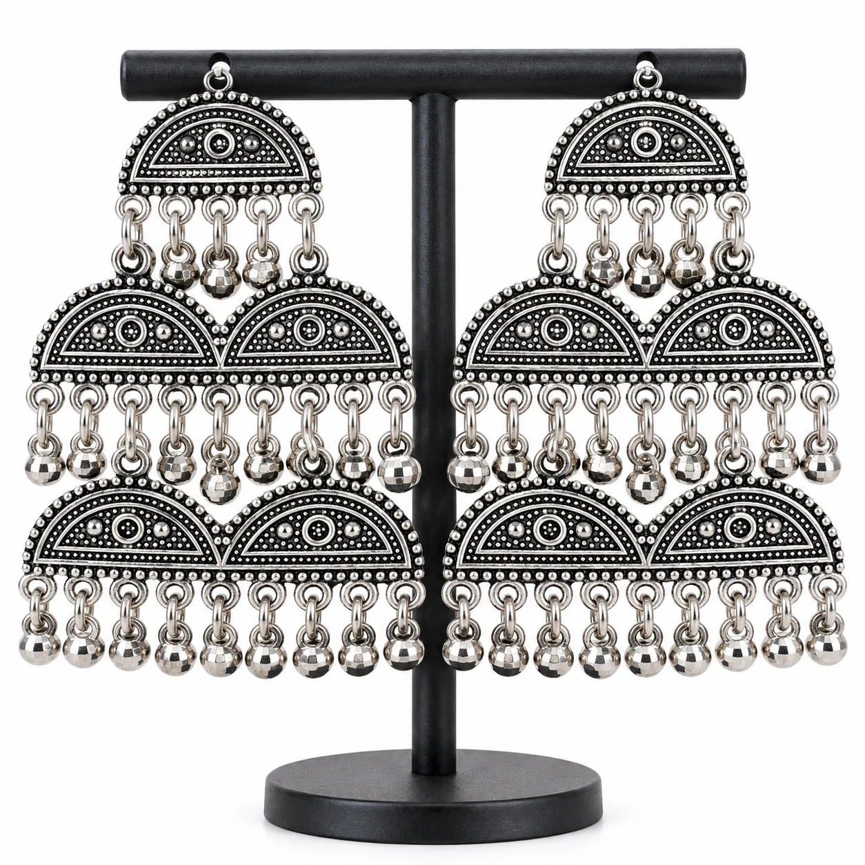 ESH Oxidize color half round type tassel earring with oxidize color beaded for women and girl