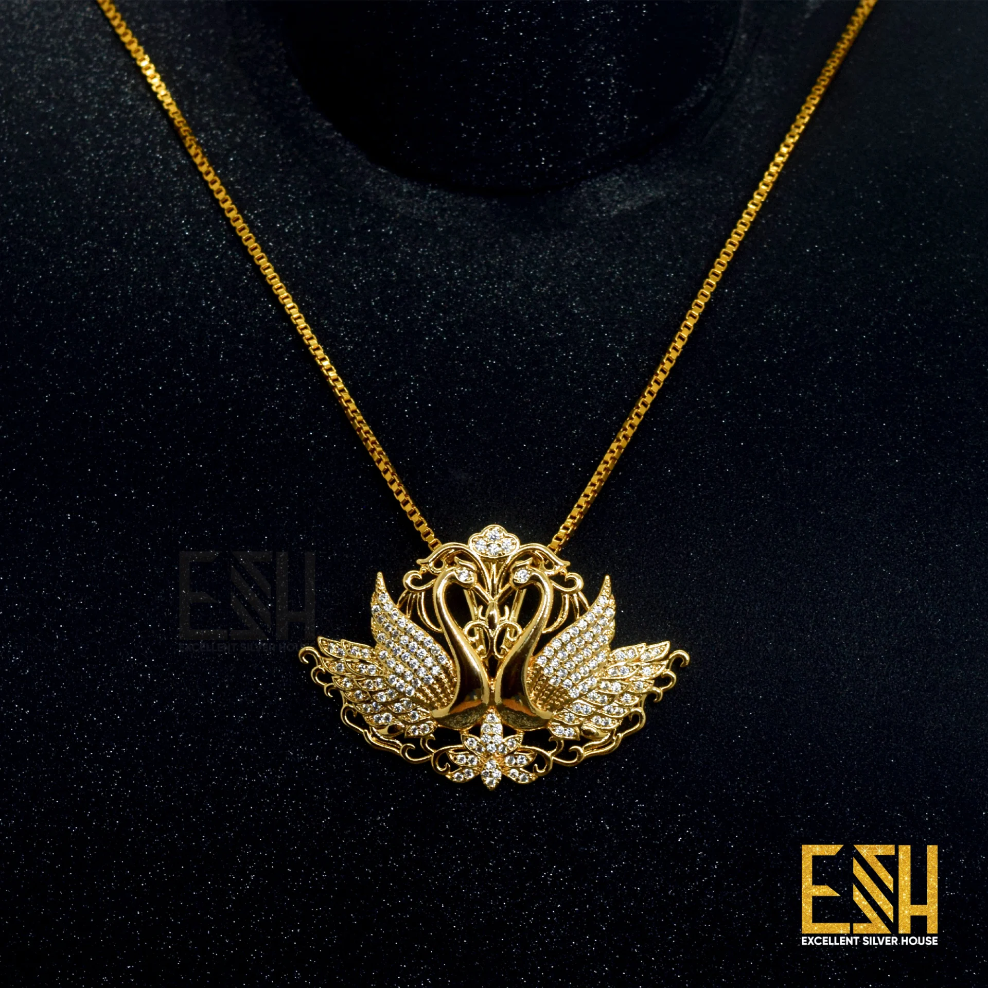 Gold plated 18/24 Inch 1MM Box Chain With white stone Hansaputtuwa Pendant