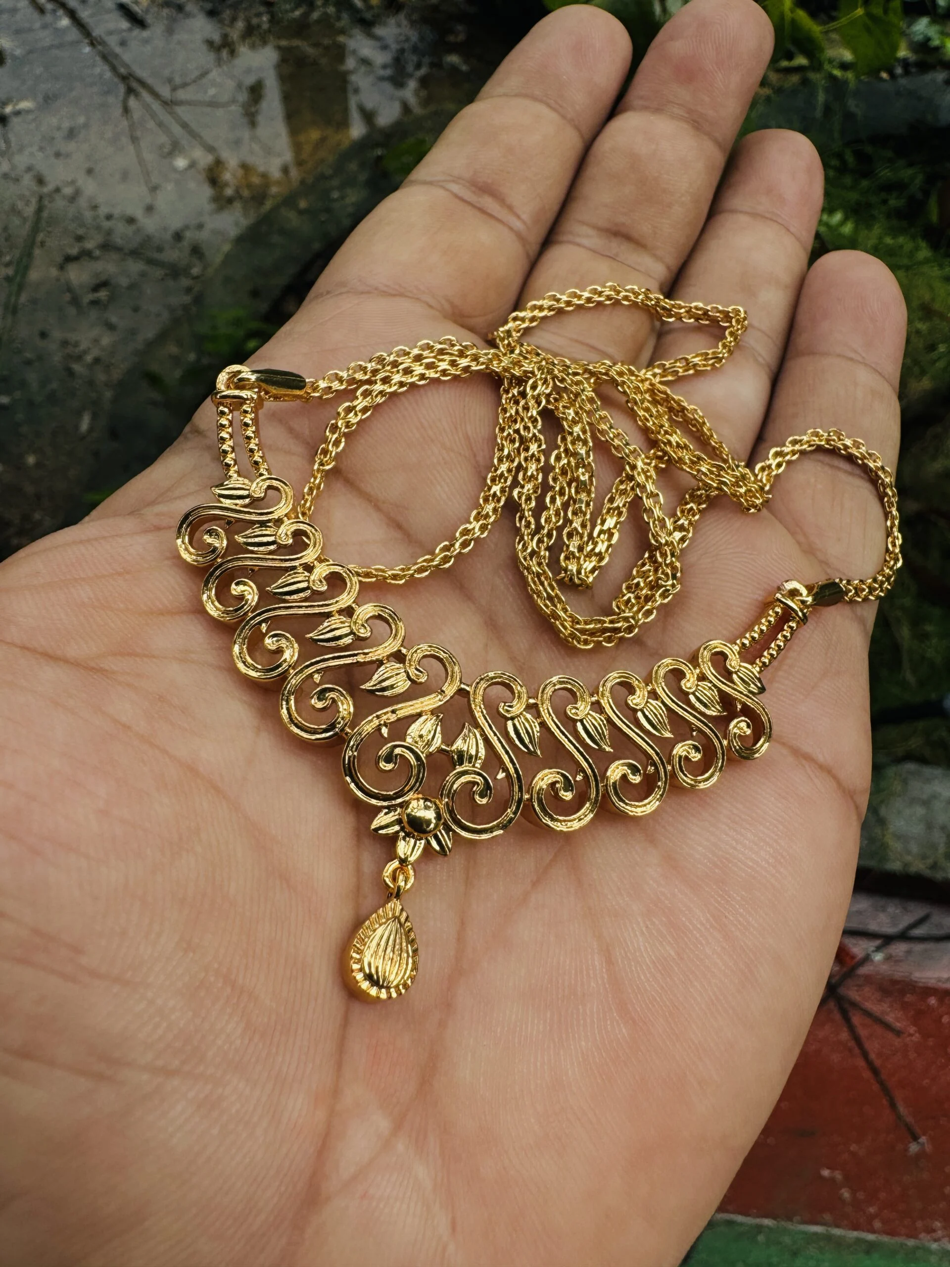 ESH Stylish Fashion Rich Look Good Quality Gold Plated plan Sawadi Pendant and long bismark chain for Women & Girl gift items for girls