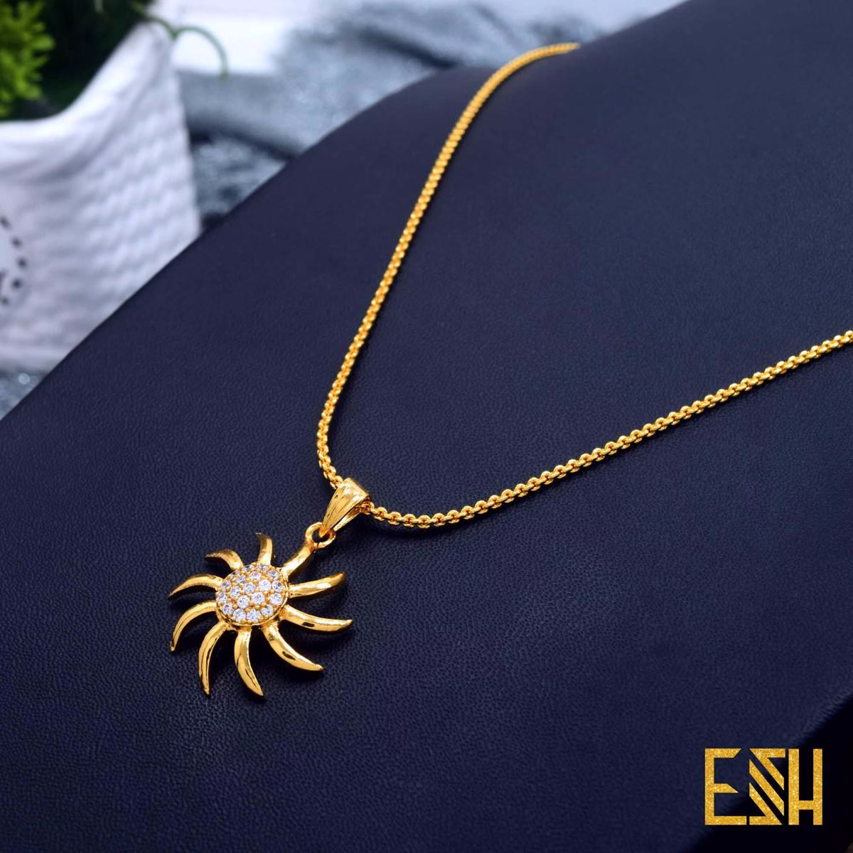 Gold plated New Rope Chain 18//24 Inch Short and long 1.5mm With stone Sun Theme Pendant