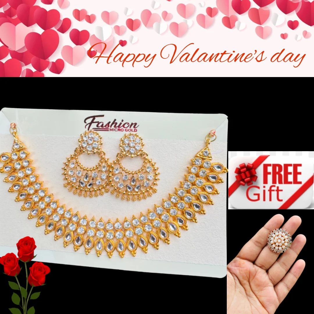 Gold Color Necklace Bollywood Handcrafted Choker Neckles Set with FREE RING for women and girl