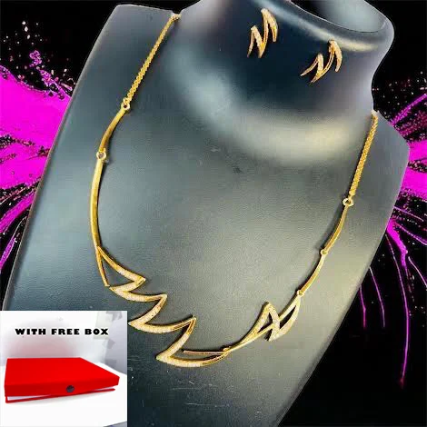 Gold plated Hight Quality rich look BEAUTIFUL Simple new design necklace and earring with fixed stone for women and girl