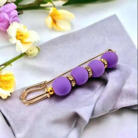 Gold plated Purple Pearl Brooch Safety Pins Anti-Exposure Neckline Stylish Safety Brooch Pin Jewerelly Accessory Sweater Shawl Scarf Pins Clips for Girls and Women