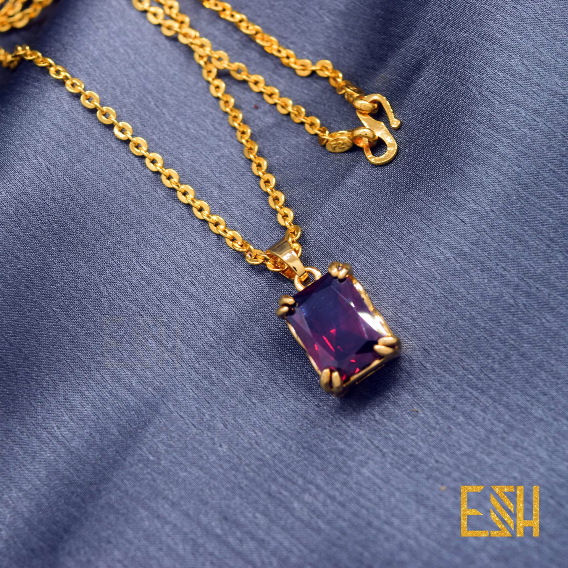 22KT gold plated Round Diamond chain with Cubic zirconia rectangle RED stone eye catching rare chain and pendent for gift, girls and women's