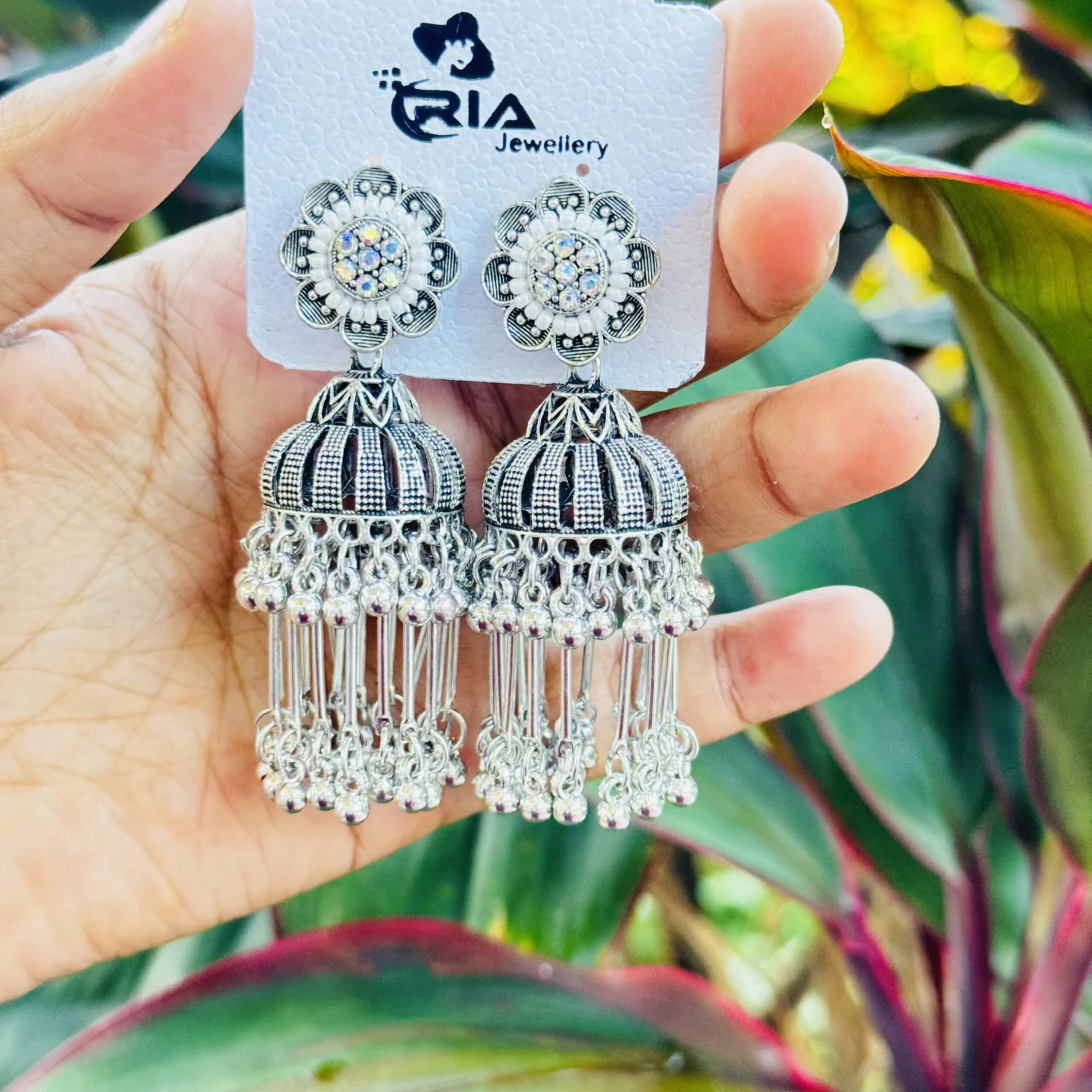 ESH Oxidize color long tassel jimiky drop earring with multi stone and white pearl beautiful earrings for women and girl