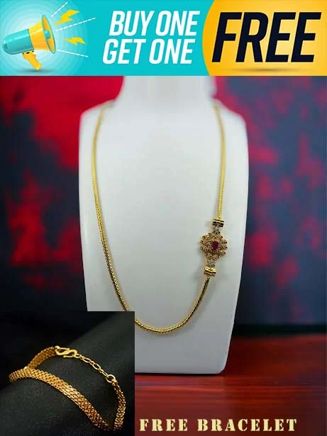 Thalikkodi Wedding ROPE chain mugappu chain with gold COLOUR flower Pendent With red stones new model designs Fashionable and Stylish Gold plated Chain