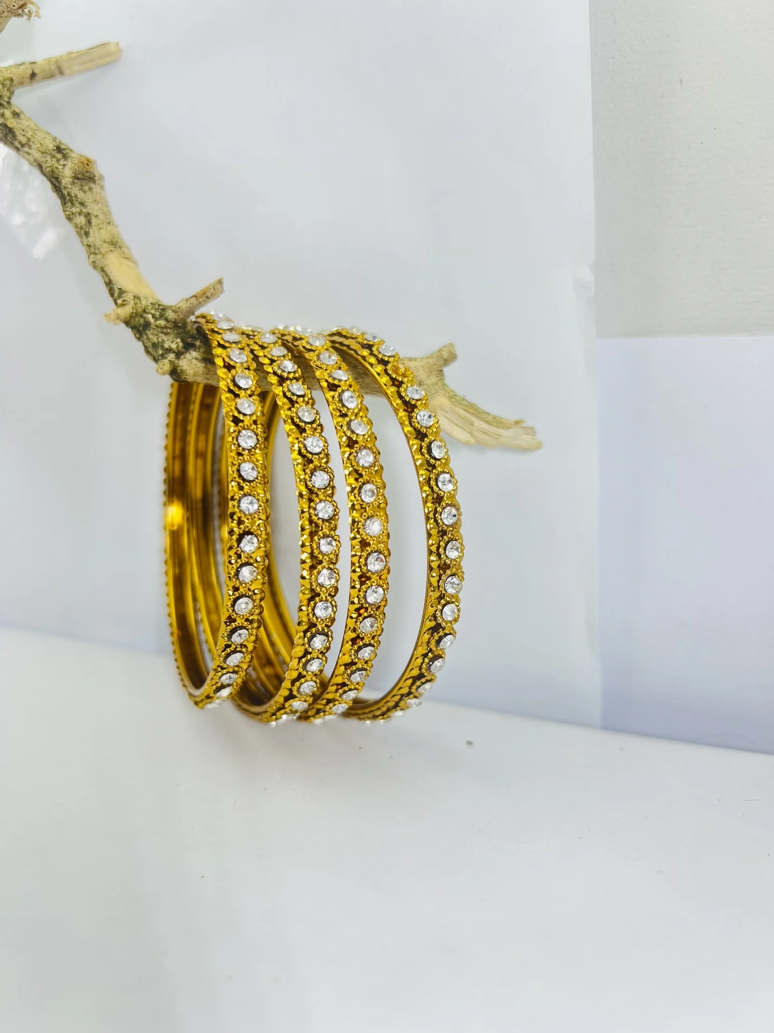 Dull Gold color cute bangle with white stone for baby, girl and women
