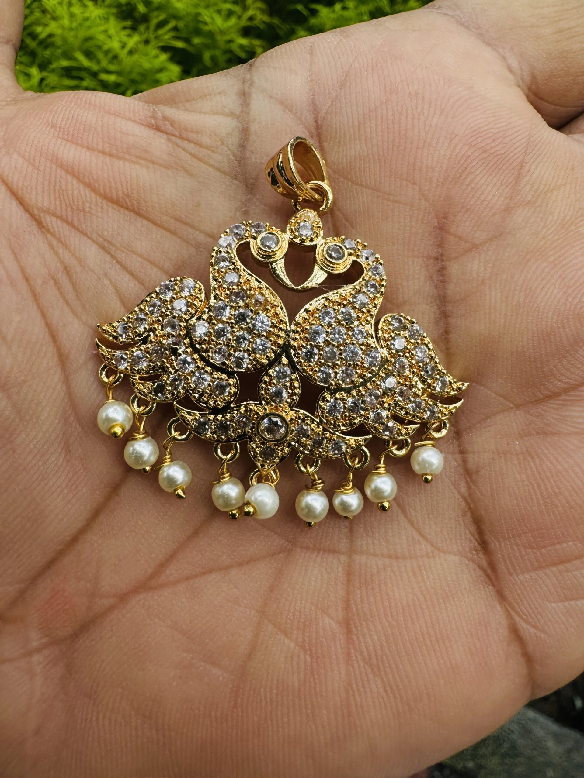 Gold plated Hansaputtuwa Pendent with White Stone and pearl drop for women and girl