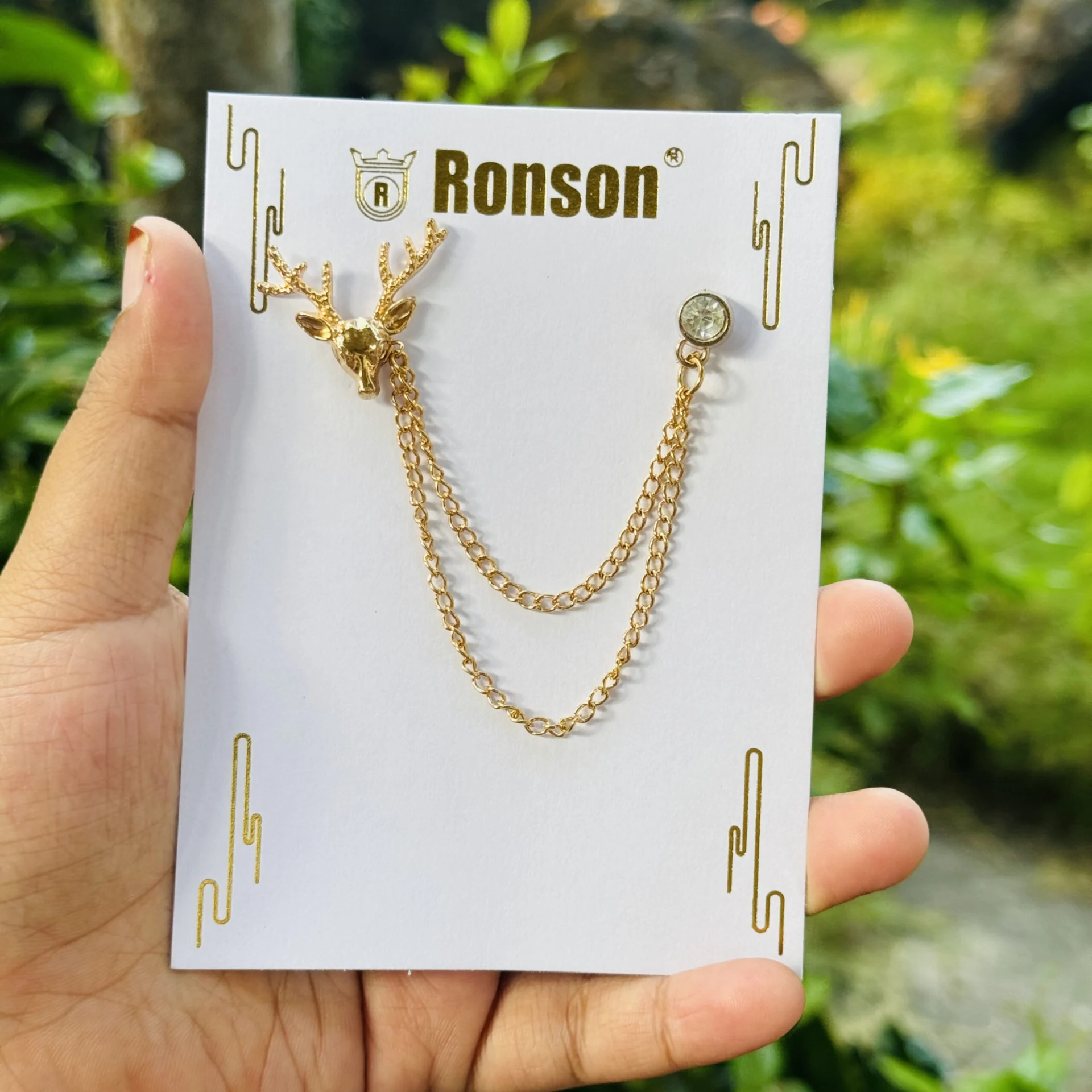 New arrival Men's Brooch Suit Pin deer head Badge with Chains Buckle Chain Collar Lapel for Men Shirt and blazer