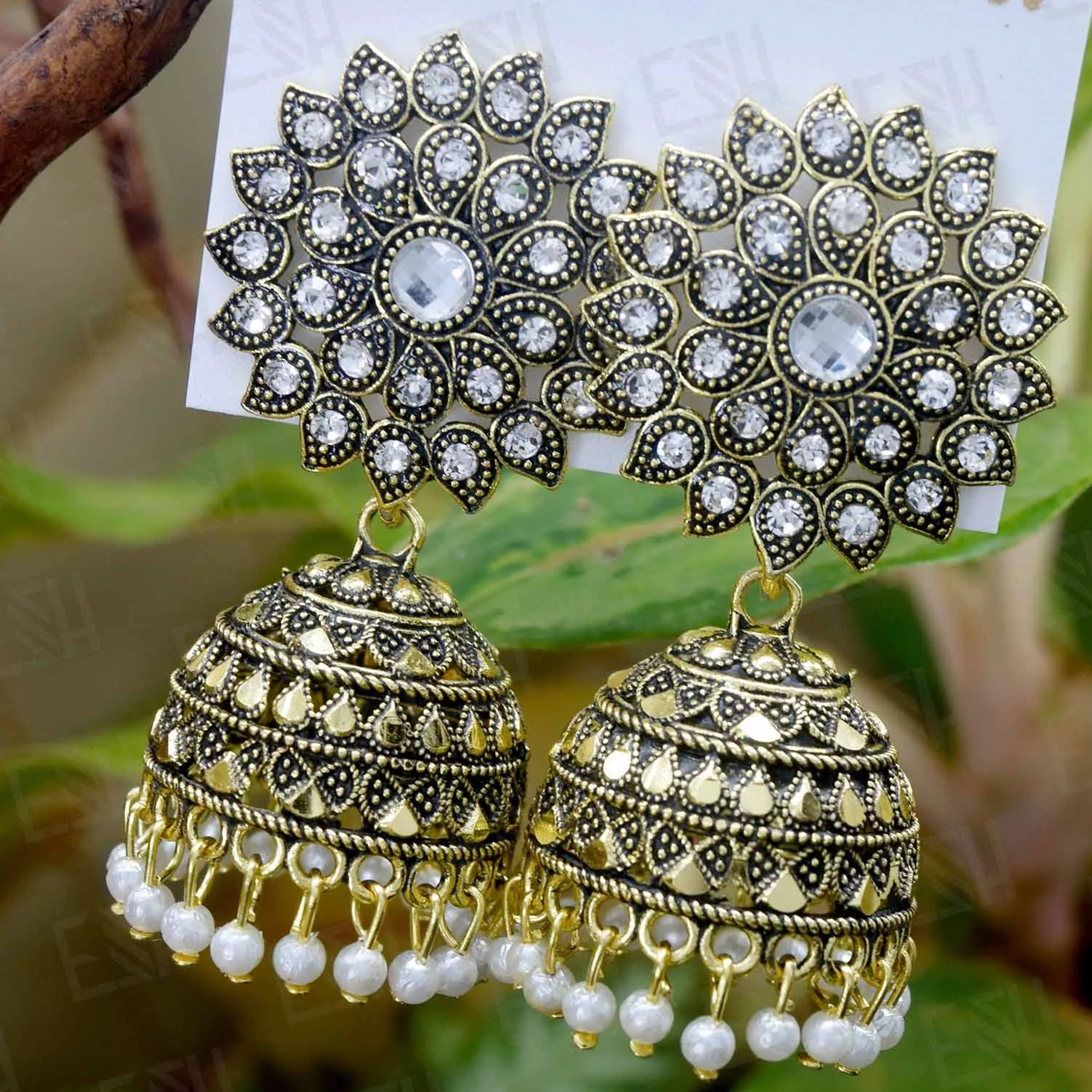 dull gold Jimmikki Earrings With White Pearl For Women Party Wedding Earing Fashion Female Engagement Jewelry Valentine's Day Gift